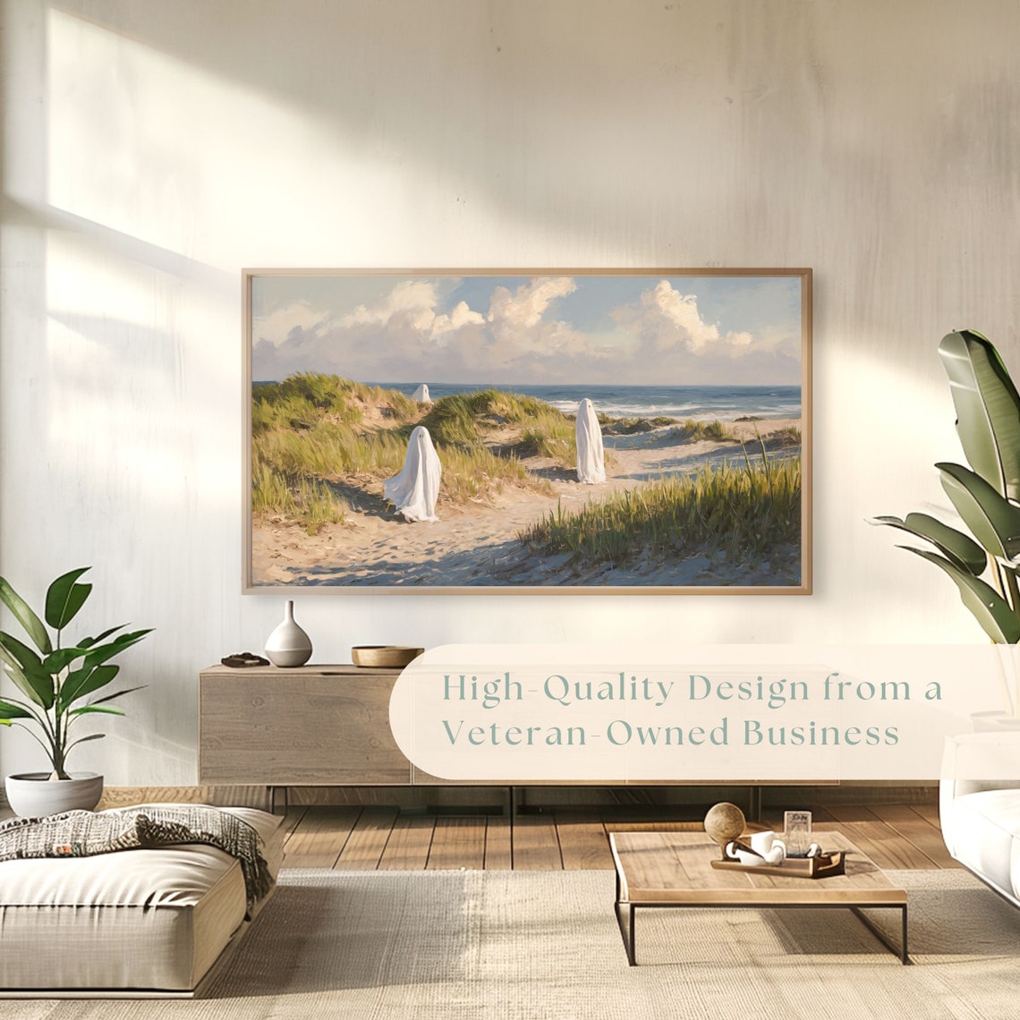 Sheet Ghosts Wandering Coastal Dunes by the Ocean Halloween Poster - Image 4