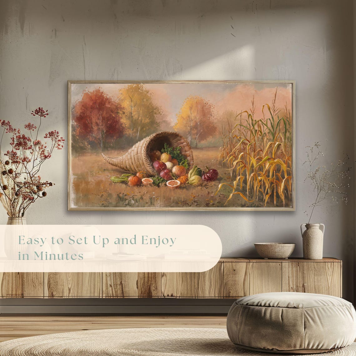 Rustic Cornucopia Spilling Harvest Vegetables Autumn Field Poster - Image 5
