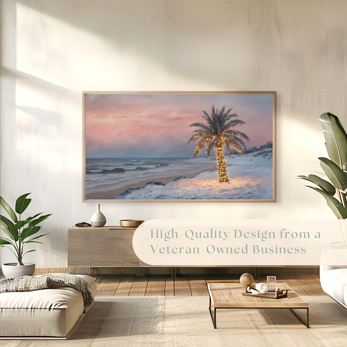 Palm Tree Fairy Lights Snowy Beach Christmas Sunset Holiday Poster - Image 4