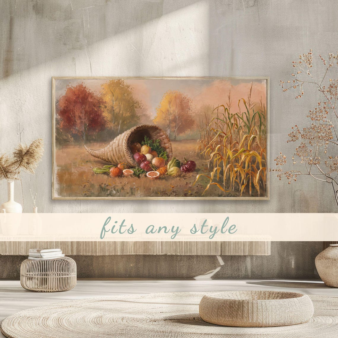Rustic Cornucopia Spilling Harvest Vegetables Autumn Field Poster - Image 3