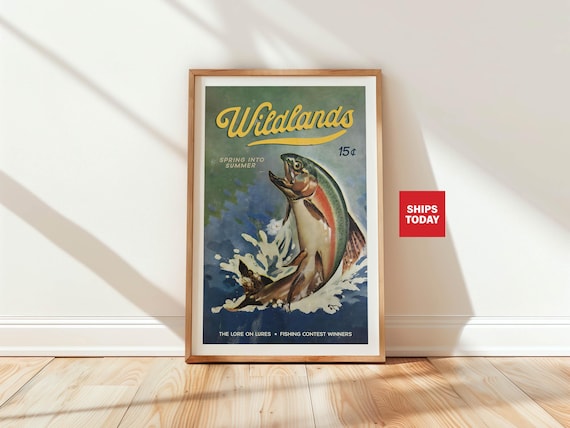 Trout Fishing Retro Fishing Poster, Wall Decor