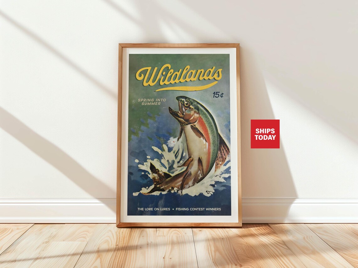 Trout Fishing Retro Fishing Poster, Wall Decor