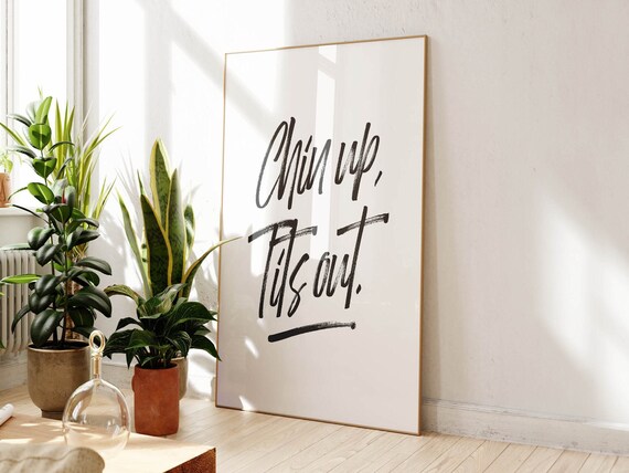 Funny Bathroom Art Chin Up Print Bathroom Decor Poster Art Bathroom Wall Art Monochrome Typography Ladies Room