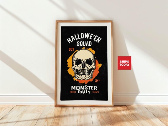 Halloween Squad Monster Rally Skull Spooky October 31 Party Poster