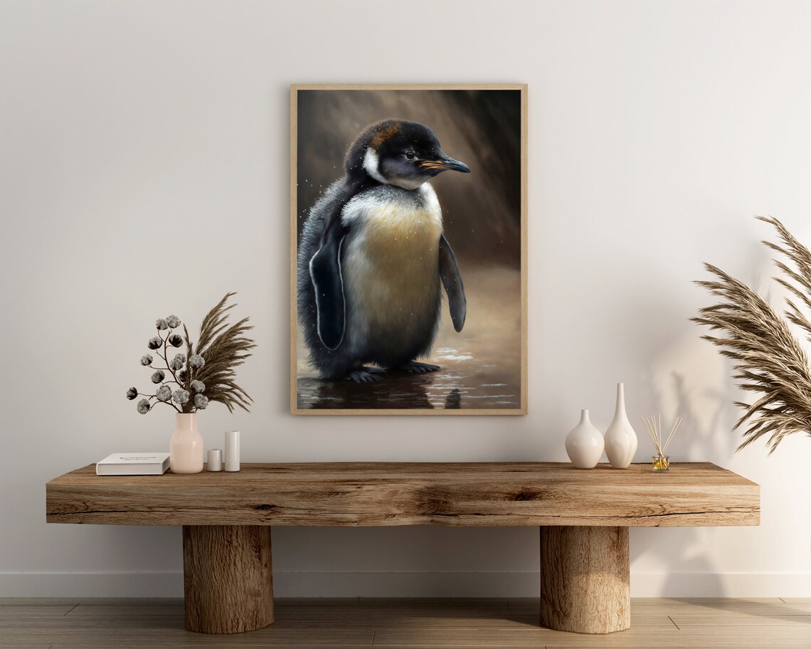 Fluffy Baby Penguin Chick Golden Down Cute Wildlife Art Poster - Image 3