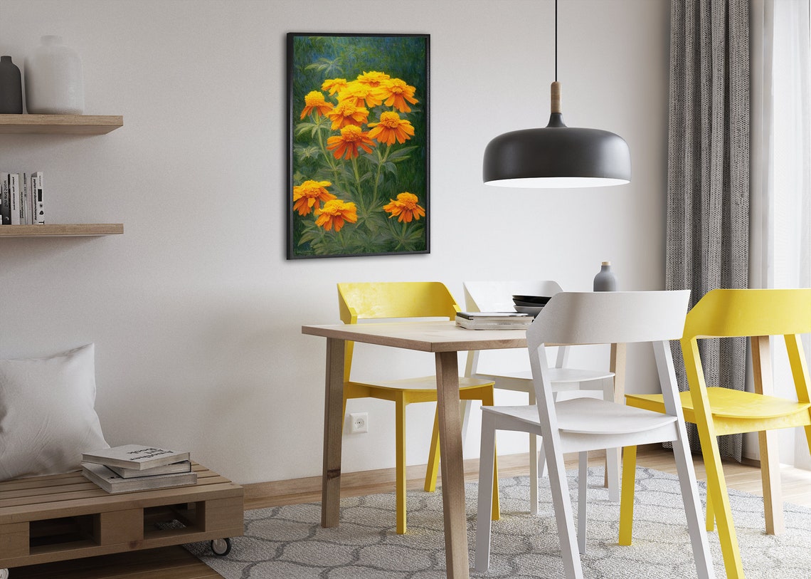 Orange Marigold Flowers Garden Bloom Impressionist Floral Poster - Image 2