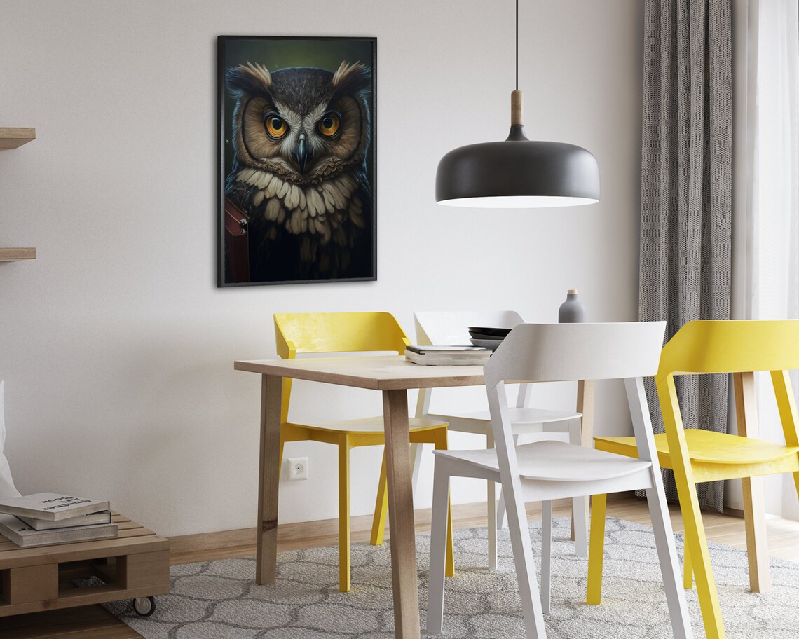Dark Academia Owl Portrait Moody Oil Painting Bird Lover Gift Poster - Image 2