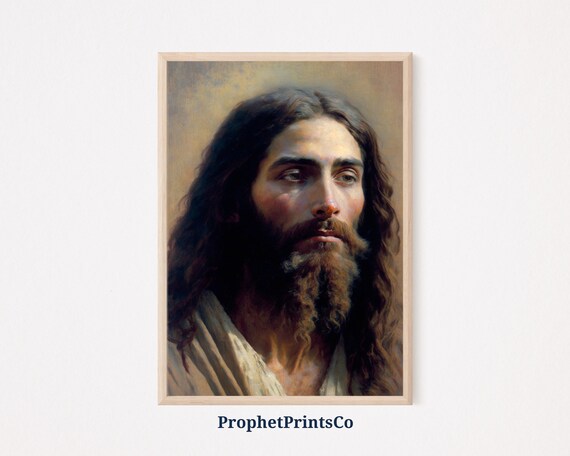 Jesus Christ Portrait Long Brown Hair Beard White Robe Sacred Art Poster