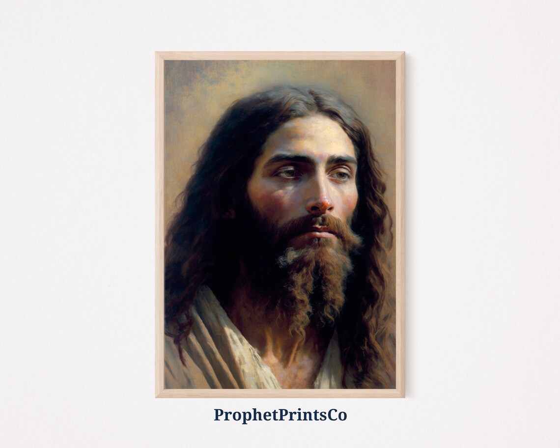 Jesus Christ Portrait Long Brown Hair Beard White Robe Sacred Art Poster