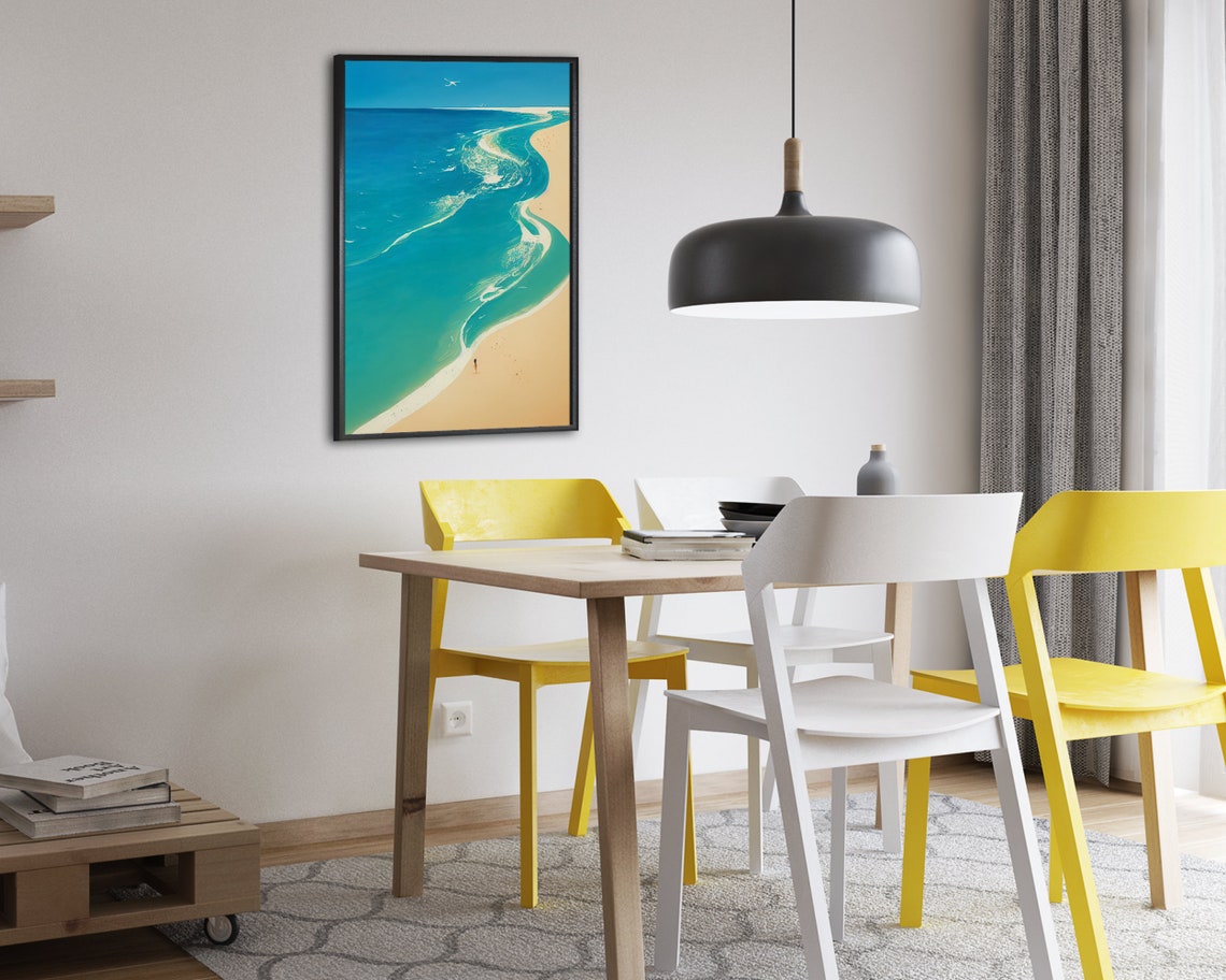 Aerial Beach With Winding Shoreline Lone Figure And Seagull Poster - Image 2