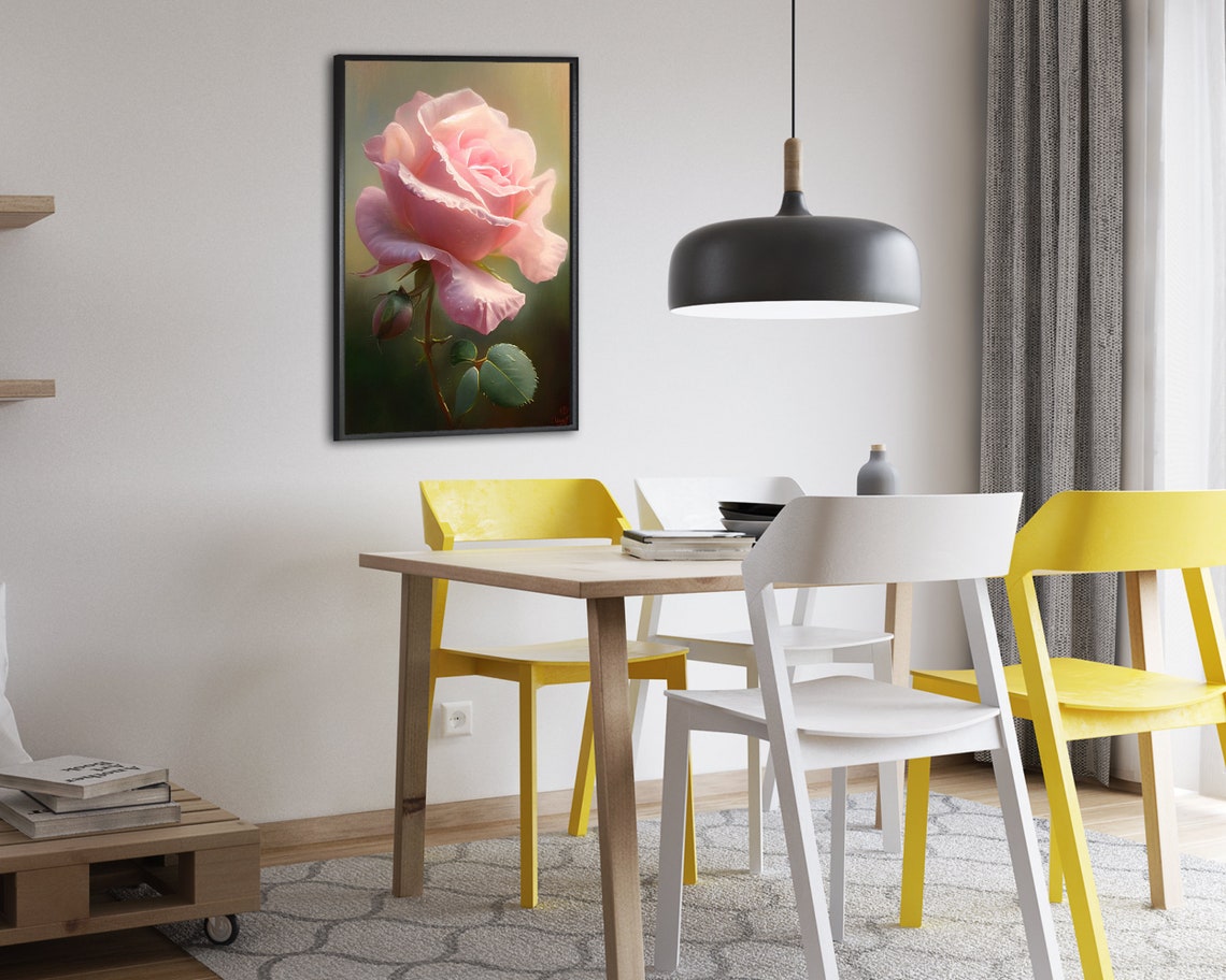 Blushing Pink Rose Bloom Oil Painting Soft Botanical Flower Art Poster - Image 2