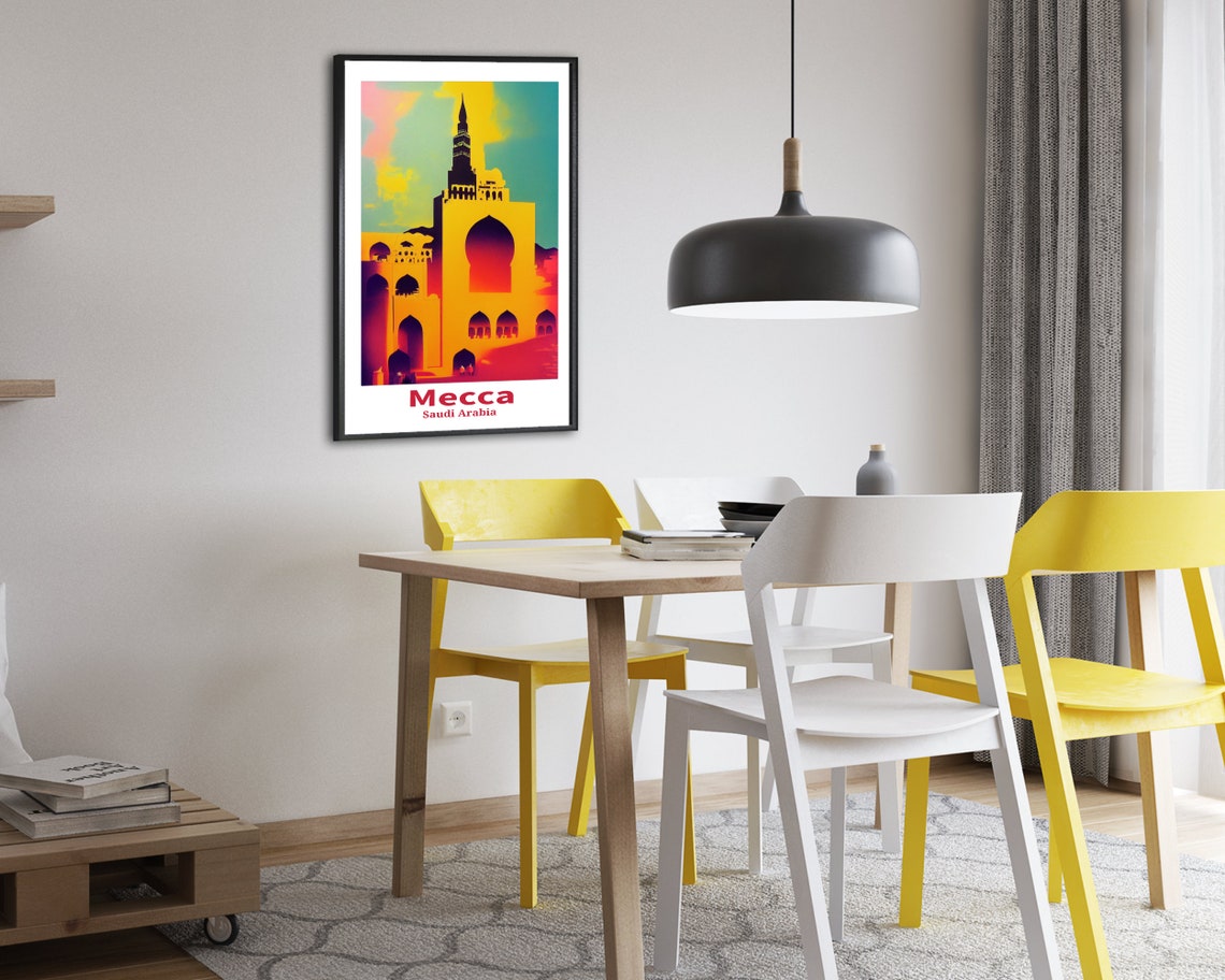 Mecca Saudi Arabia Grand Mosque Minaret Colorful Pop Travel Poster - Image 2