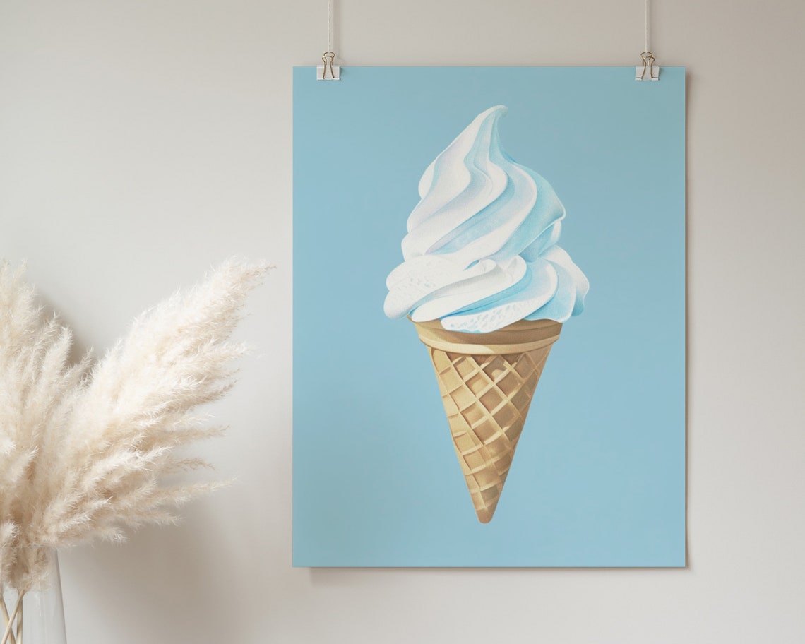 Blue Vanilla Soft Serve Ice Cream Cone Pastel Summer Dessert Poster - Image 2