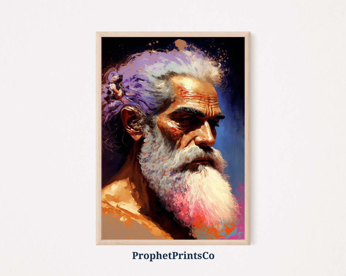 Wise Bearded Elder Prophet Portrait Vivid Colorful Art Poster