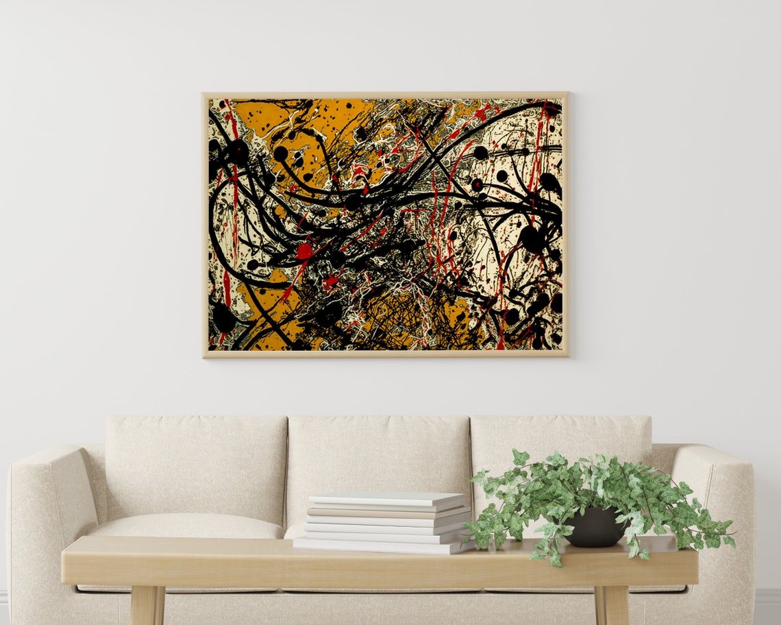 Jackson Pollock Style Abstract Drip Painting Black Red Modern Poster - Image 3
