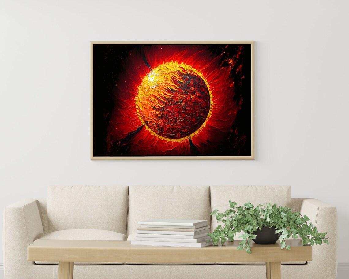 Blazing Fiery Sun In Deep Space Textured Oil Painting Poster - Image 3