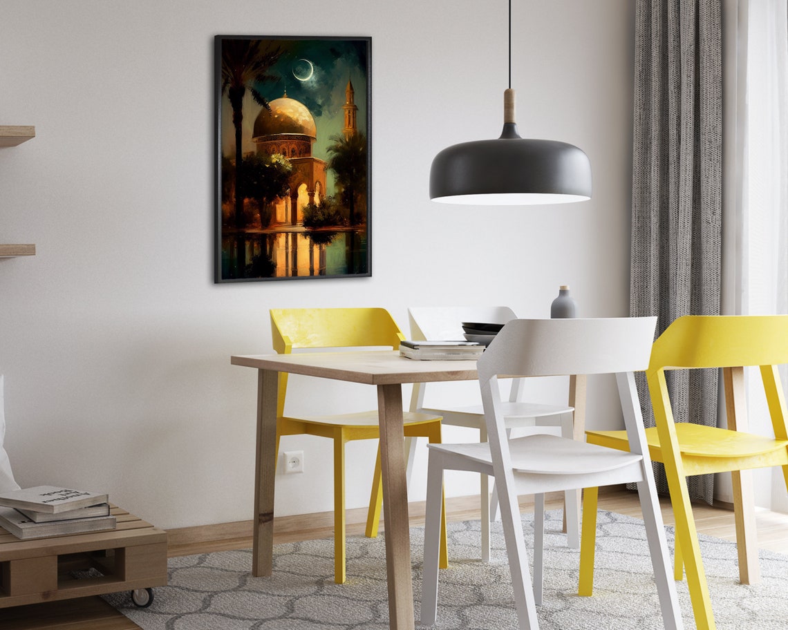 Golden Dome Mosque With Palm Trees Under a Crescent Moon Poster - Image 2