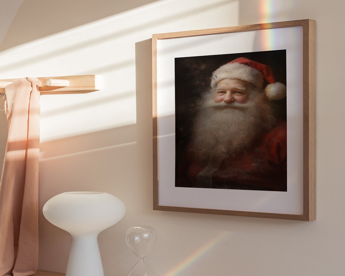 Classic Santa Claus Portrait with White Beard Vintage Christmas Oil Painting Poster - Image 3
