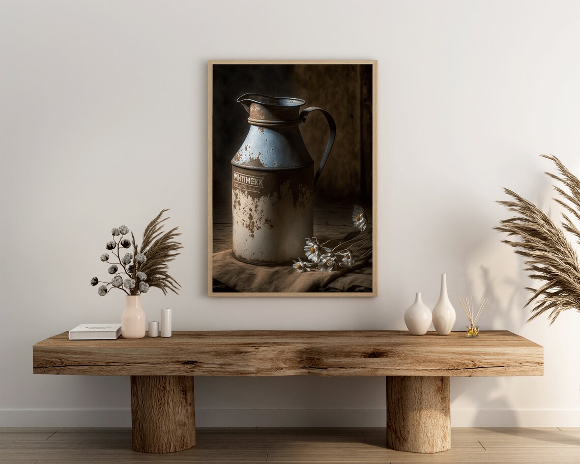 Old Antique Rusty Milk Can With Wild Daisies Farmhouse Poster - Image 3