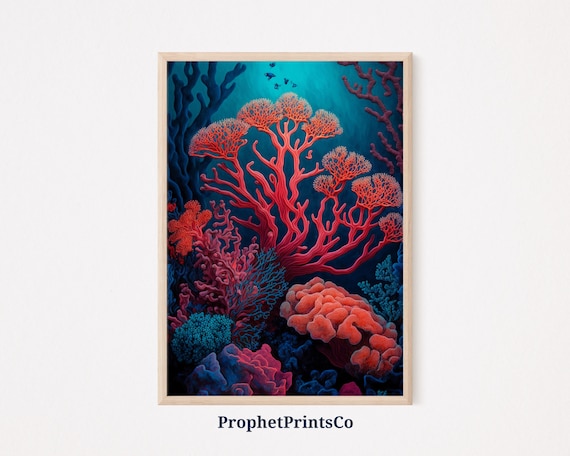 Coral Reef Poster Print Colorful Nautical Wall Art Ocean Lover Gift Beach House Home Dcor Wall Art Digitial