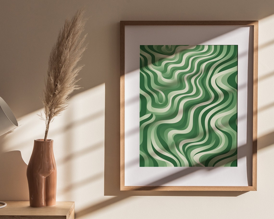 Green Wavy Topographic Abstract Lines Modern Nature Art Poster - Image 4