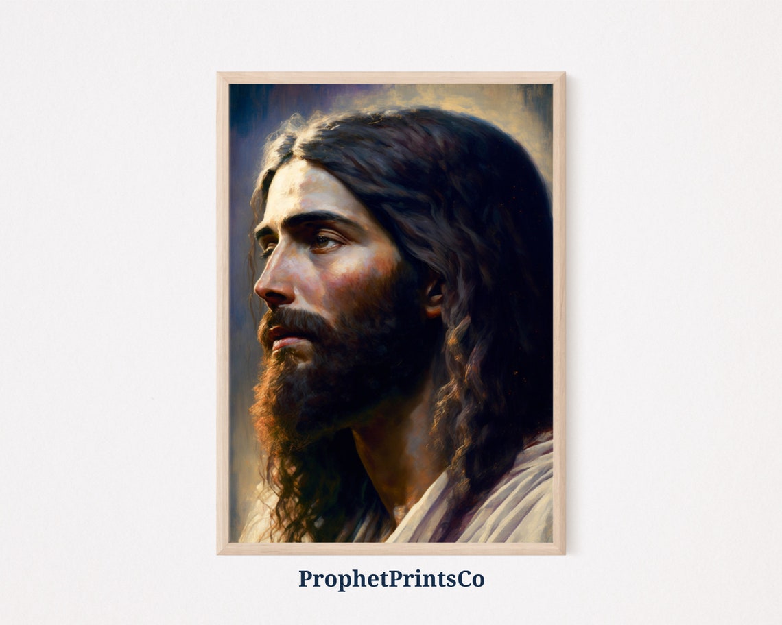 Devotional Jesus Christ in Profile Sacred Oil Portrait Painting Poster