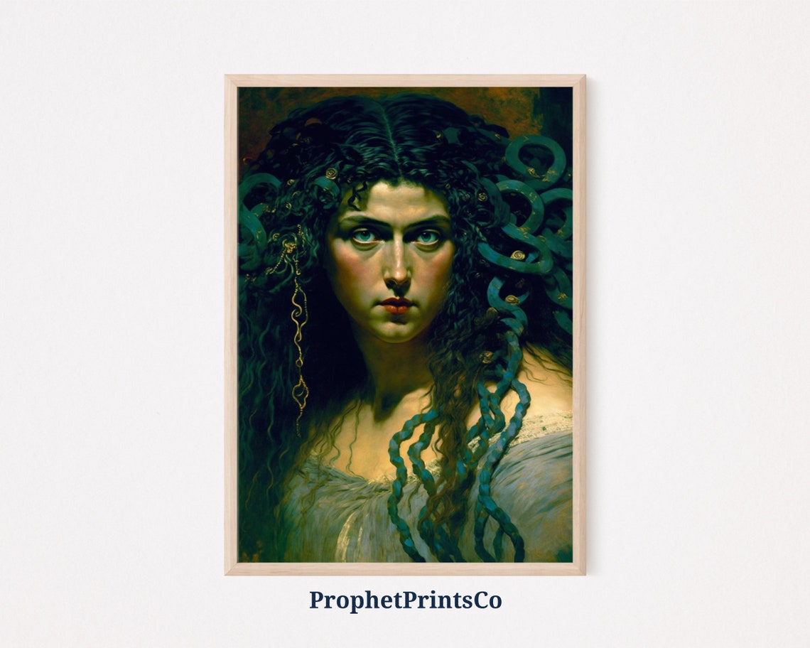 Medusa With Blue Green Serpent Hair Classical Oil Art Poster