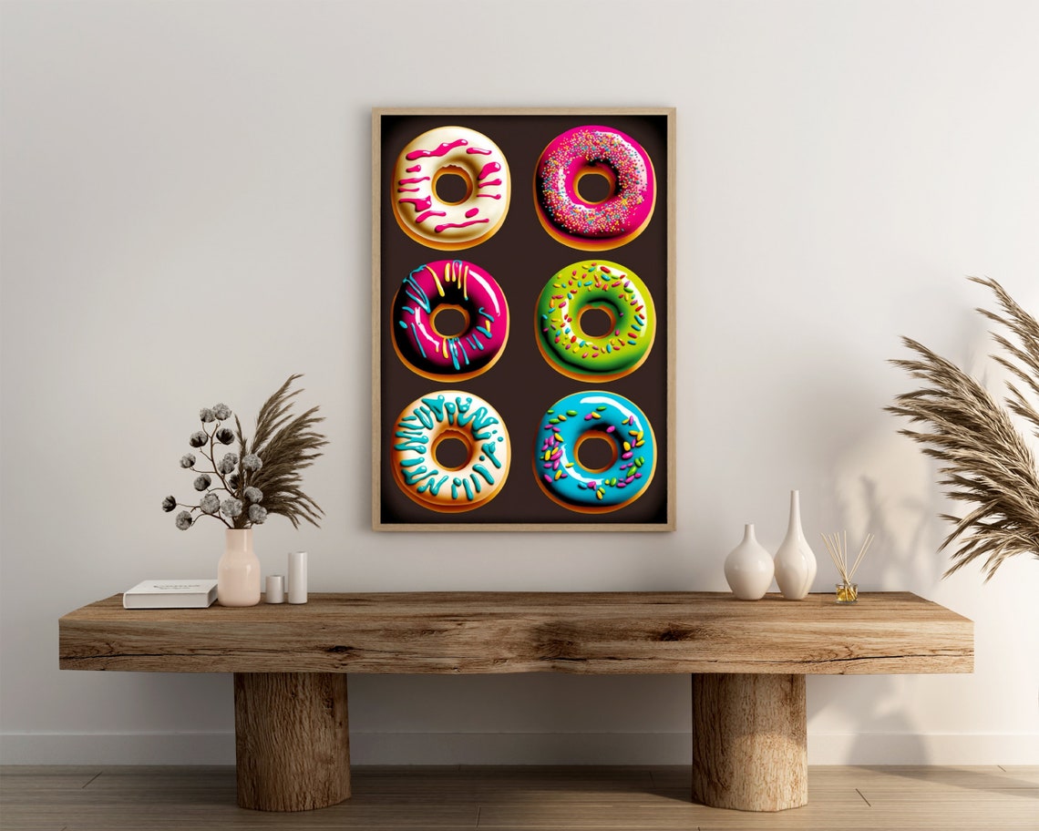 Six Glazed Donuts With Dripping Icing Pop Art Neon Dessert Poster - Image 3