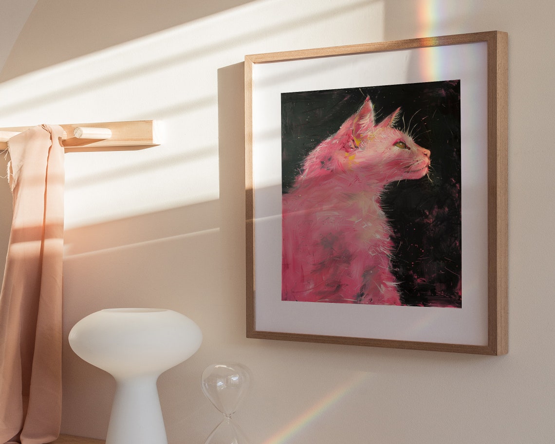 Pink Girly Cat Poster Print Cute Wall Art Pet Lover Gift Nursery Home Dcor Wall Art - Image 3