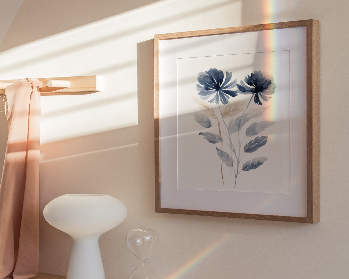 Indigo Blue Watercolor Flowers Elegant Botanical Decor Poster - Image 3