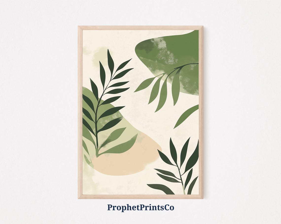 Sage Green Leaves Abstract Shapes Organic Modern Botanical Poster