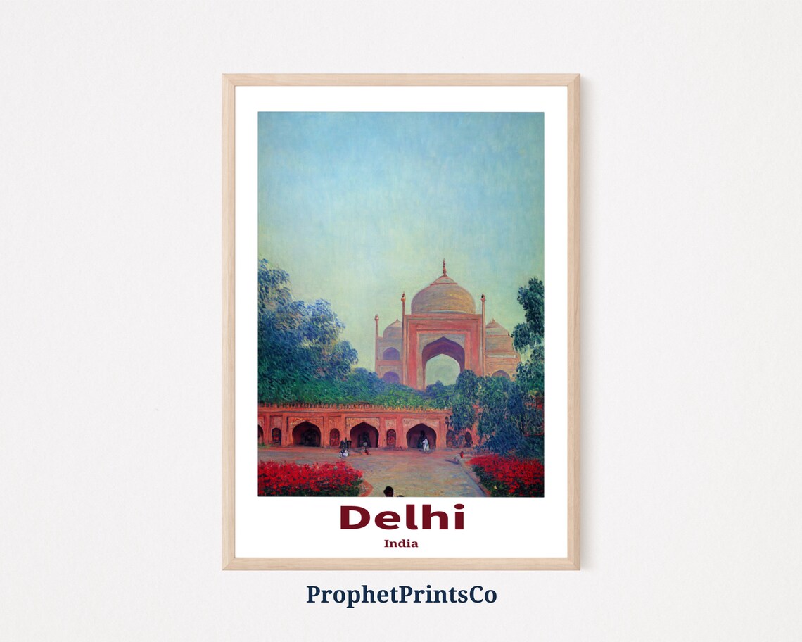 Delhi India Red Sandstone Gateway Gardens Classic Travel Art Poster