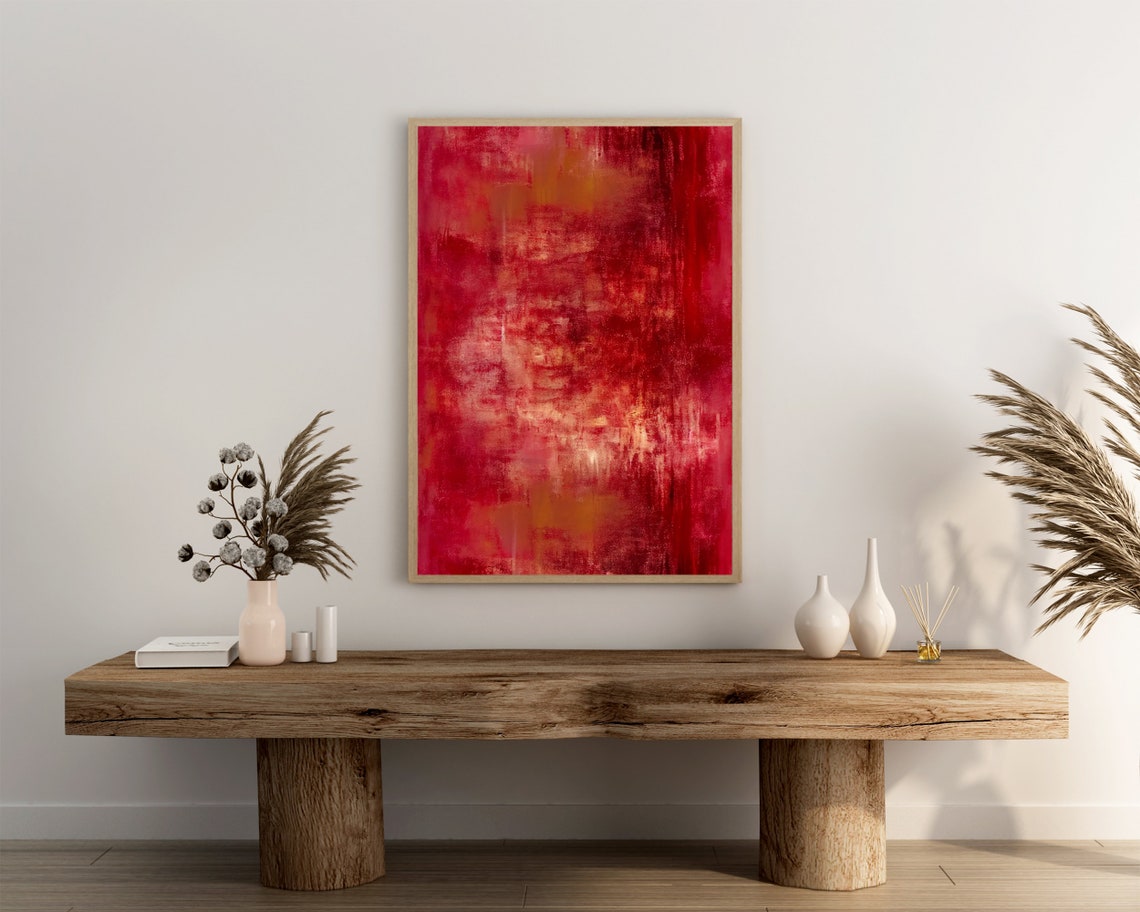 Bold Abstract Ruby Red Textured Impasto Modern Painting Poster - Image 3