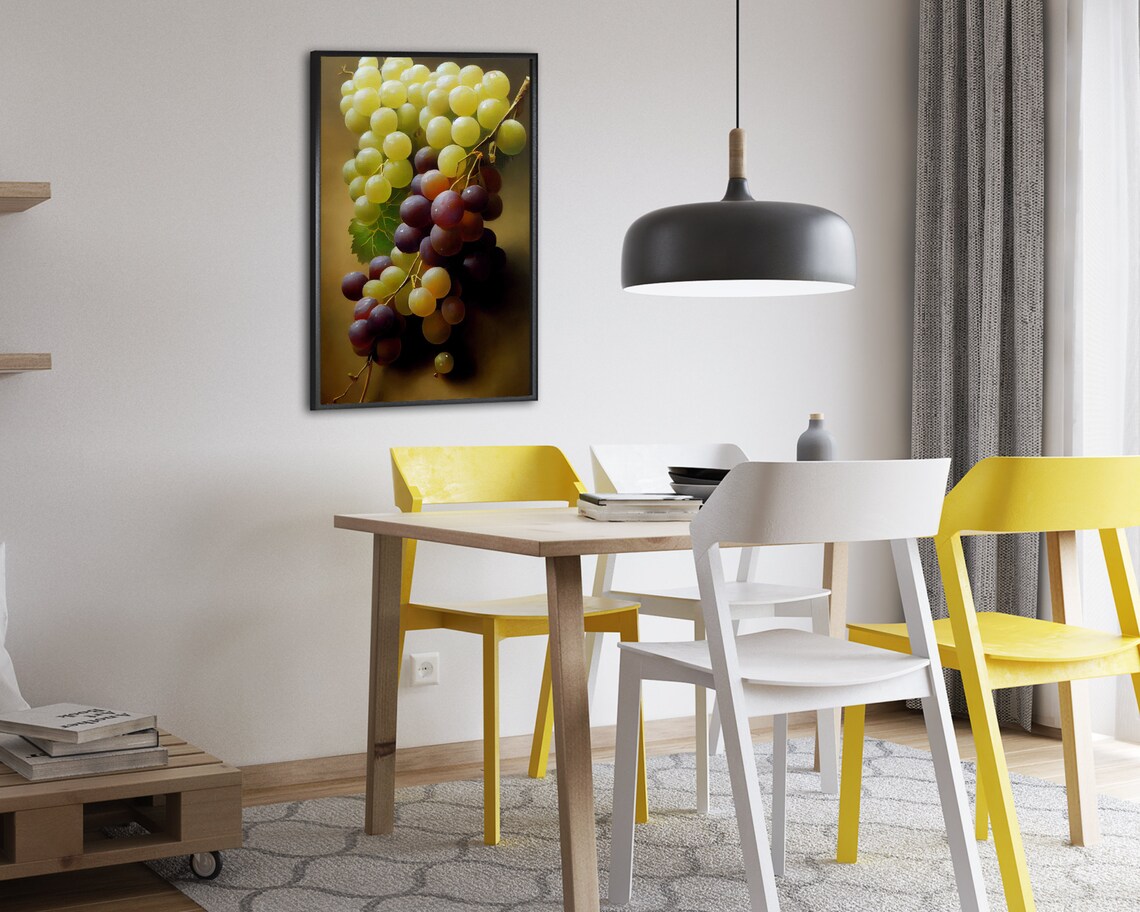 Green and Purple Grape Clusters Still Life Oil Painting Vintage Style Poster - Image 2