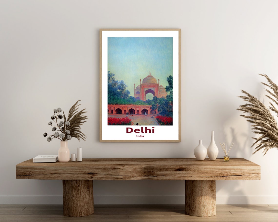 Delhi India Red Sandstone Gateway Gardens Classic Travel Art Poster - Image 3