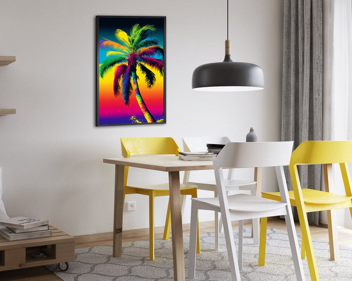 Rainbow Pop Art Palm Tree Gradient Sunset Neon Tropical Poster - Image 2