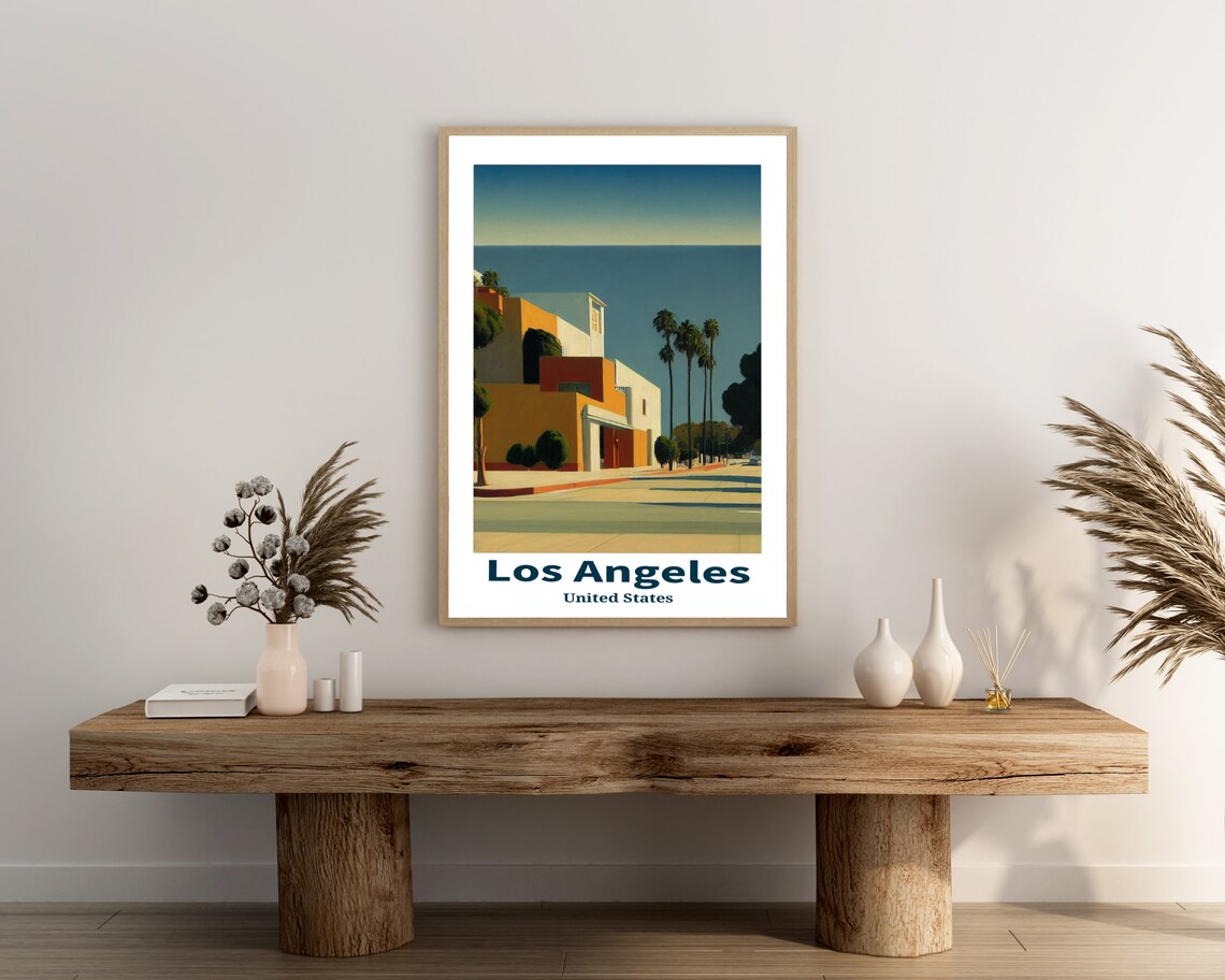 Los Angeles United States Mid Century Building Palms City Art Poster - Image 3