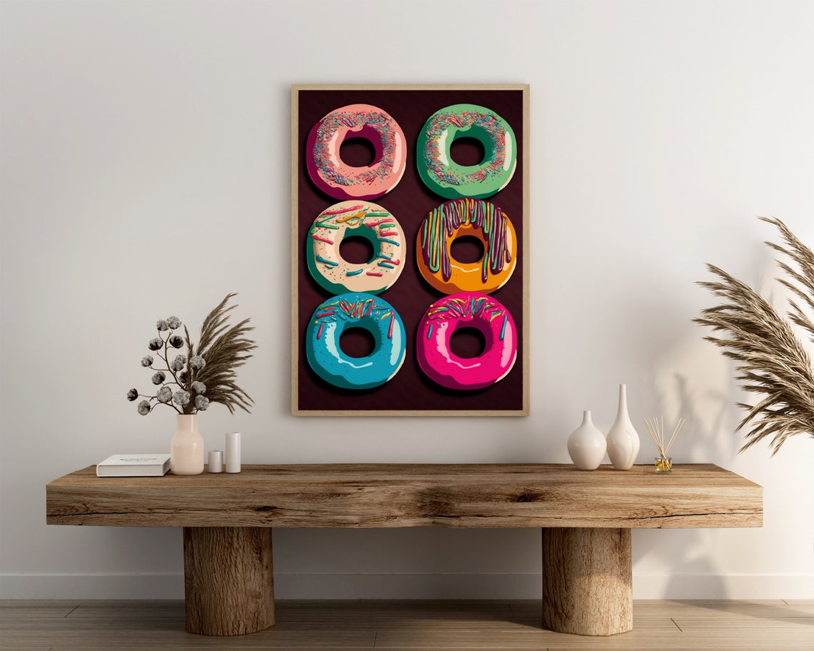 Six Colorful Glazed Donuts Pop Art Grid Modern Kitchen Wall Poster - Image 3