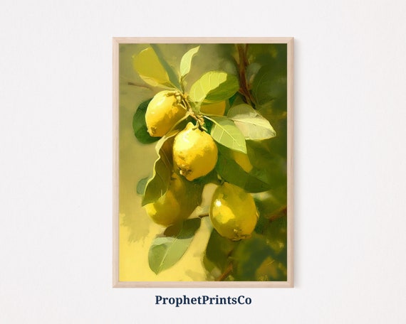 Lemon Botanical Oil Painting Print Farmhouse Wall Art Fruit Print Original Kitchen Home Dcor Wall Art