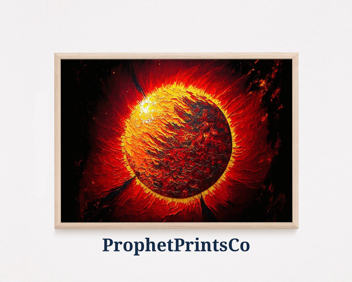 Blazing Fiery Sun In Deep Space Textured Oil Painting Poster