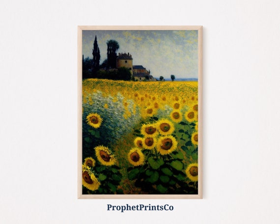 Sunflower Field Poster Print Flower Wall Art Inspired By Monet Country Farmhouse Home Dcor Wall Art Digitial