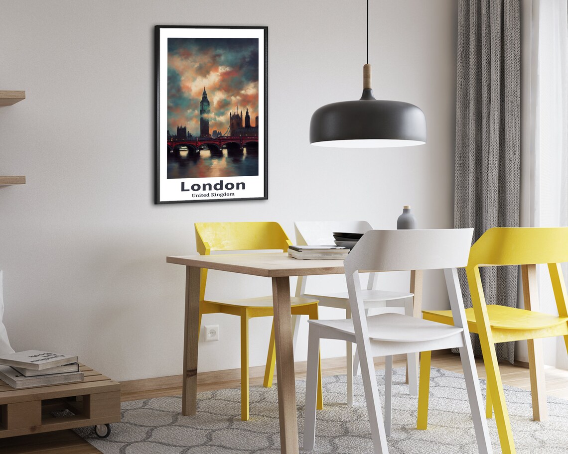 London United Kingdom Big Ben Parliament Sunset Thames Art Poster - Image 2