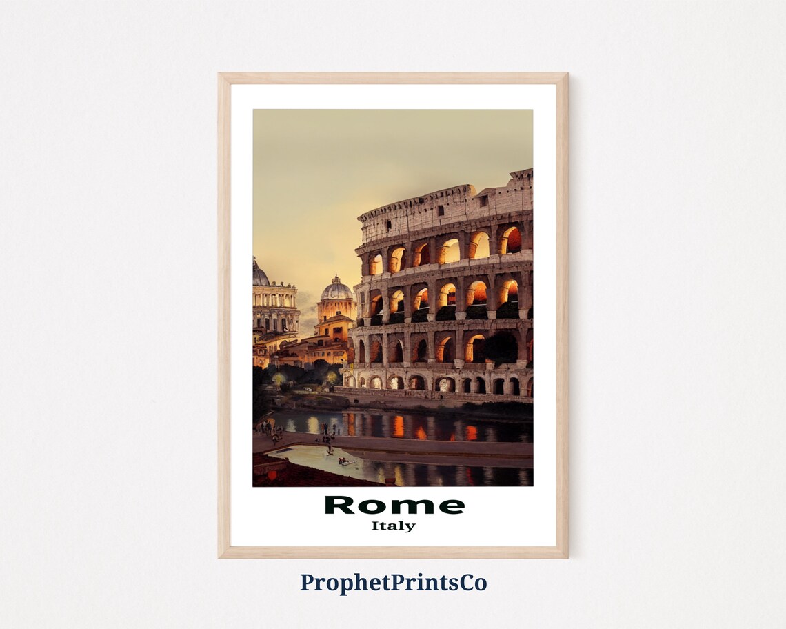 Rome Italy Colosseum at Dusk with River Reflections Travel Poster