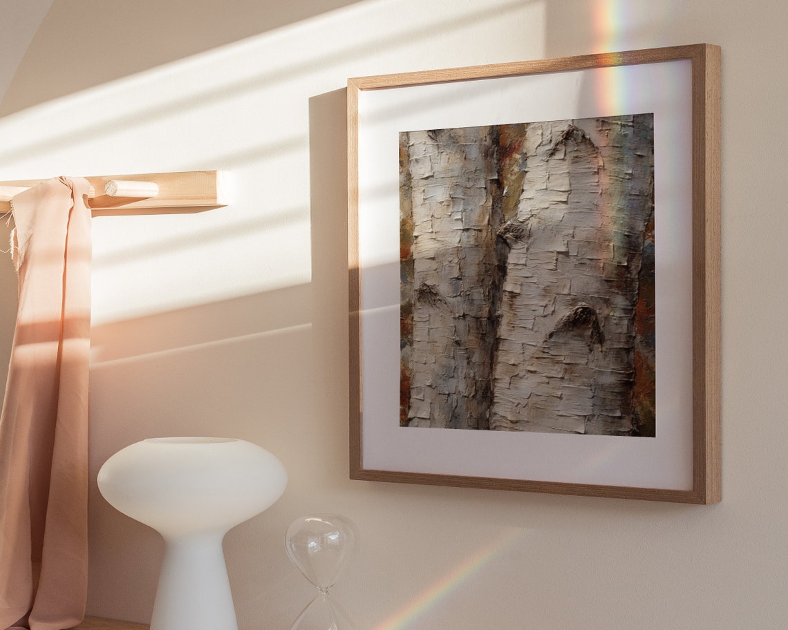 Birch Bark Texture Close Up Rustic Nature Impasto Oil Painting Poster - Image 3