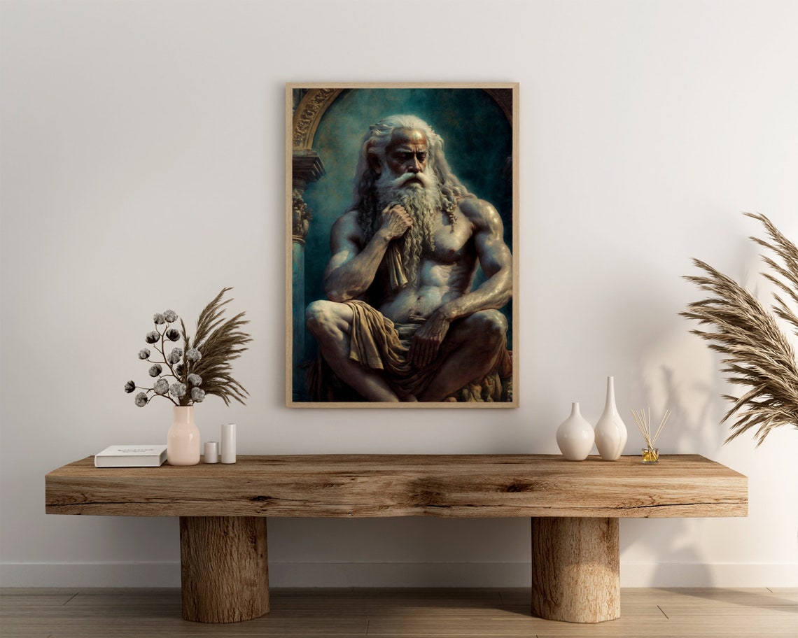 Ancient Bearded Sage Seated Philosopher Marble Statue Art Poster - Image 3