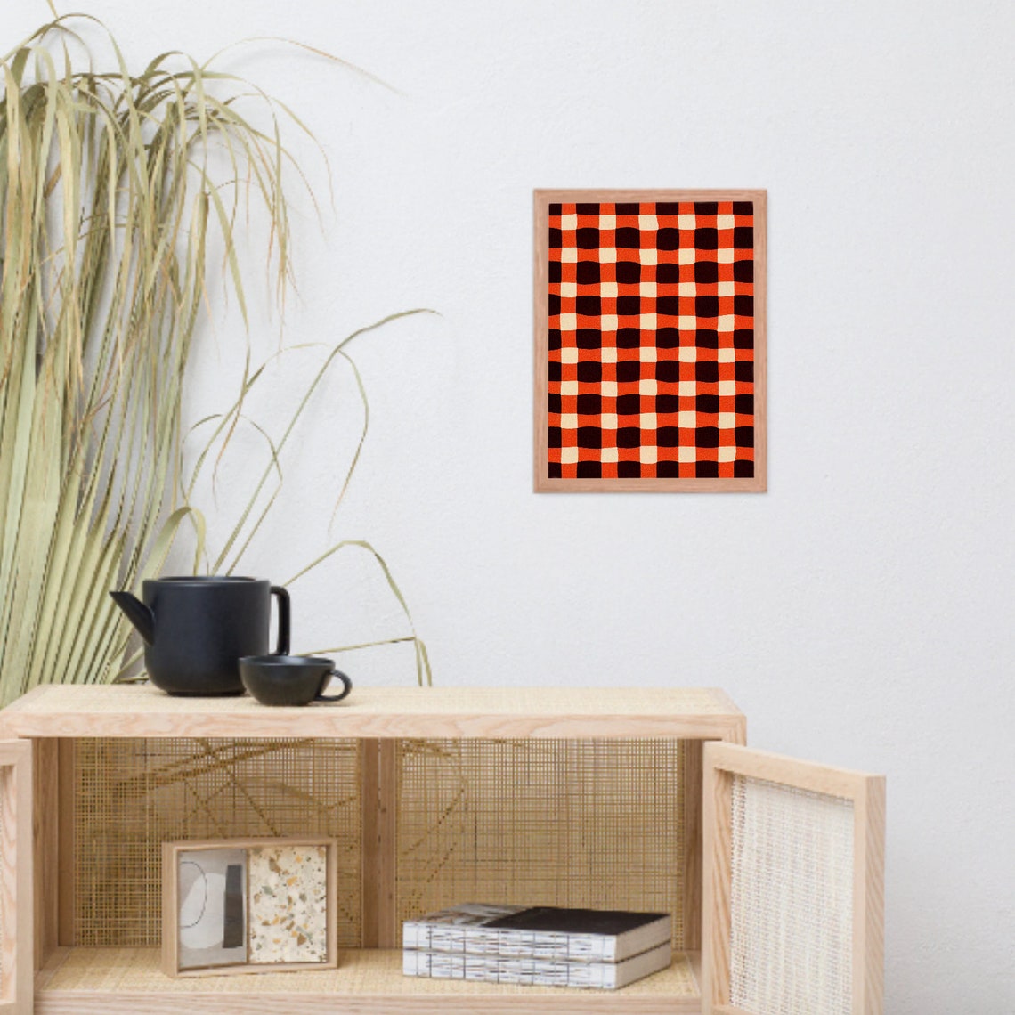Red Black Checkerboard Pattern Retro Gingham Picnic Style Poster - Image 2
