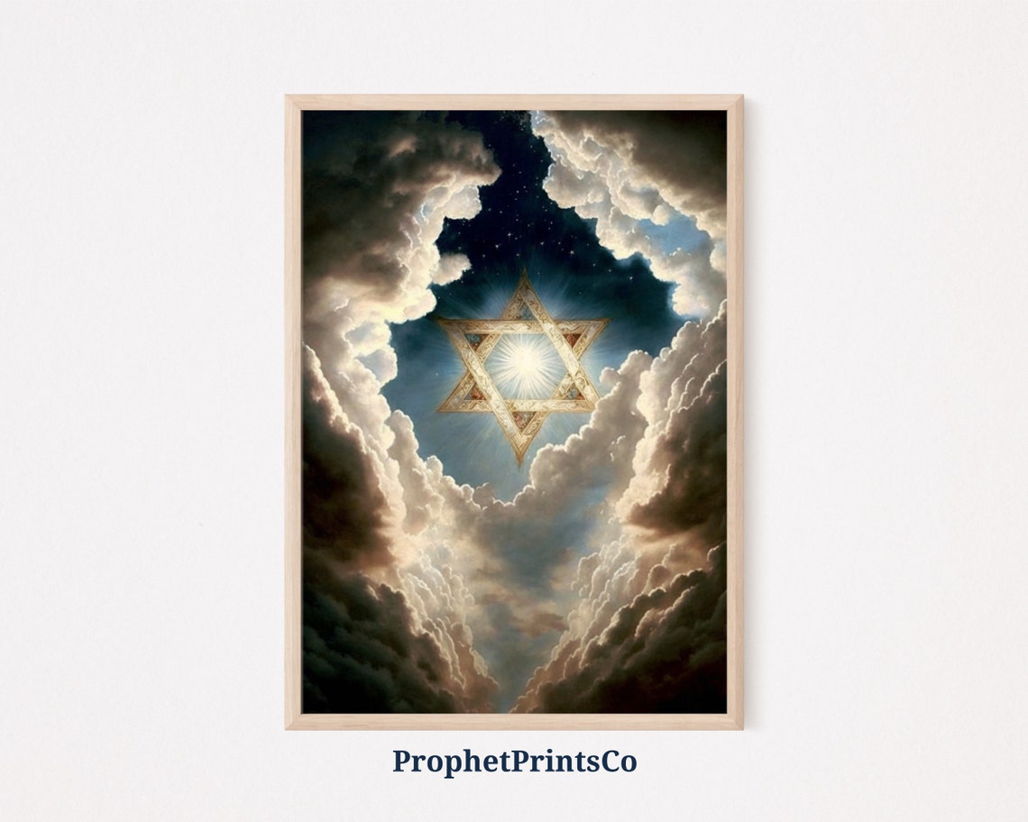 Star Of David In Starry Night Sky Clouds Celestial Hanukkah Poster