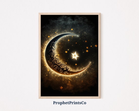 Star And Crescent Poster Print Original Islamic Wall Art Ramadan Gift Muslim Home Dcor Wall Art Digitial