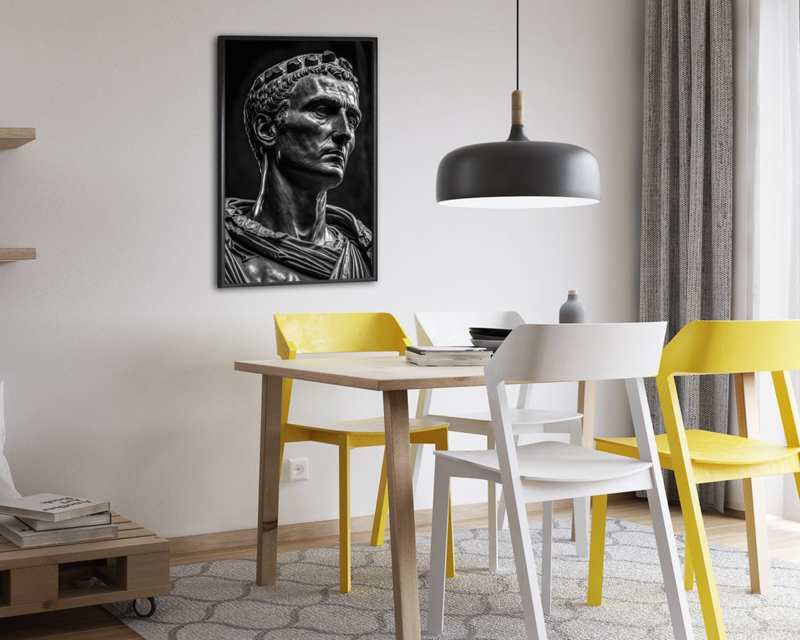 Julius Caesar Bronze Bust Crown Of Honor Black White Classical Poster - Image 2