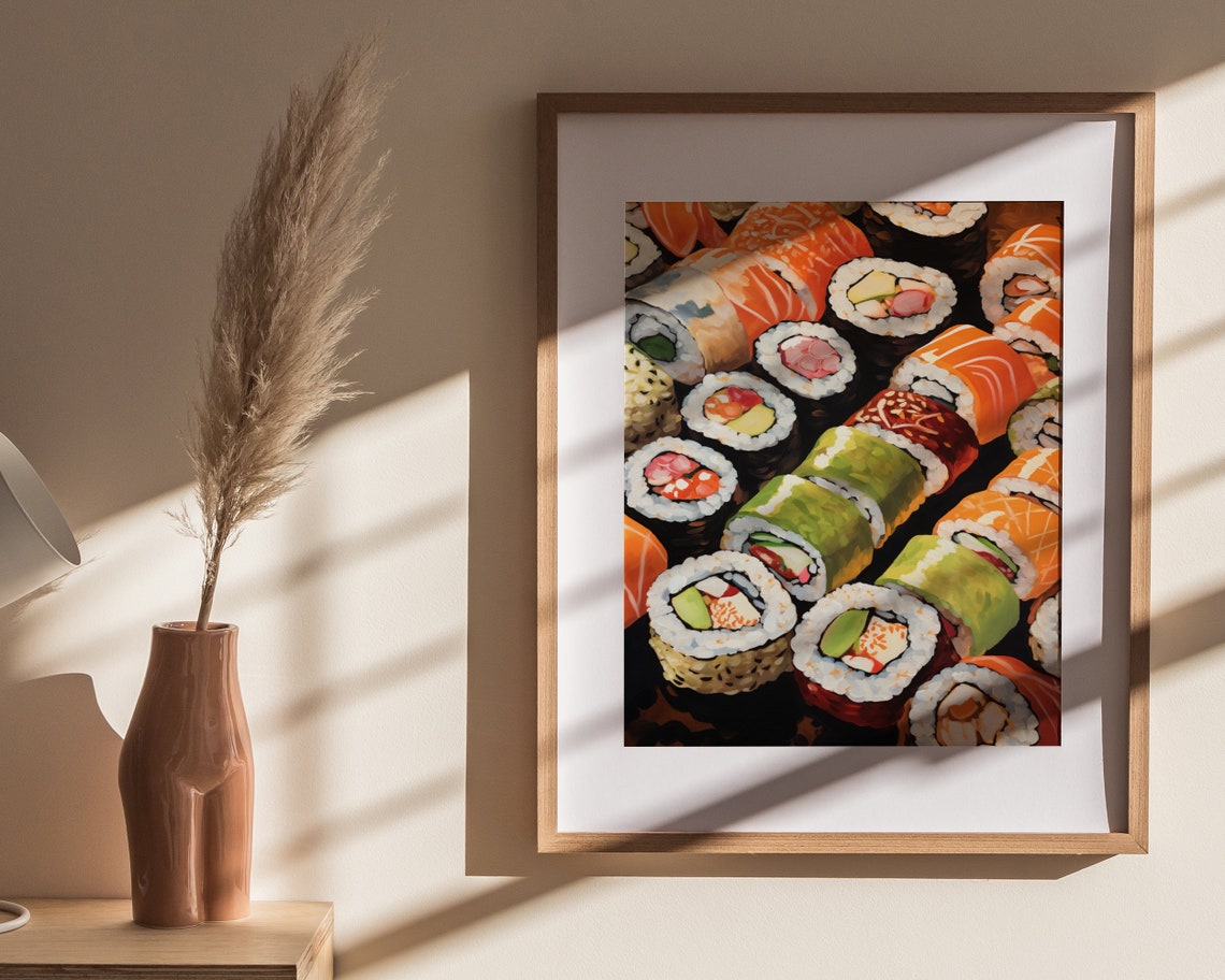 Sushi Rolls Platter Salmon Avocado Maki Food Painting Poster - Image 4